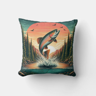Outdoorsman trout nature throw pillow