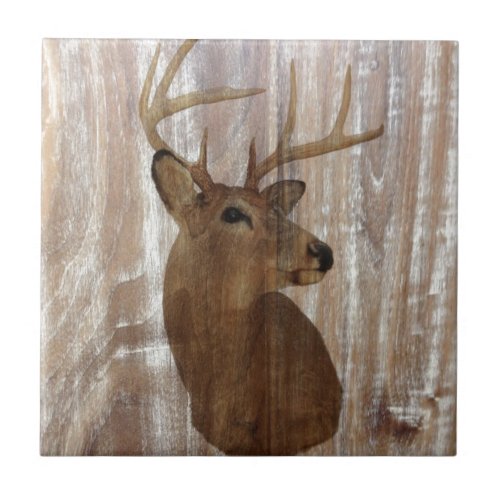 Outdoorsman Western Primitive barn wood deer Ceramic Tile