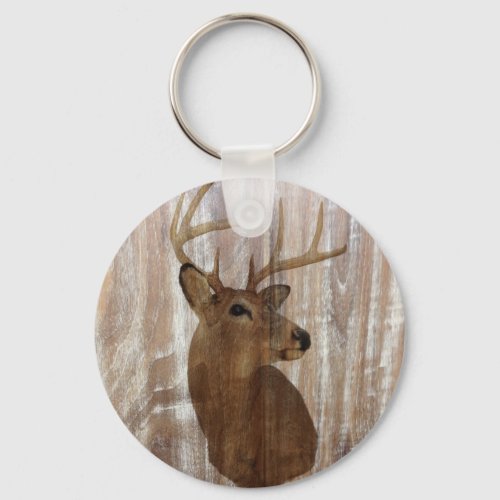 Outdoorsman Western Primitive barn wood deer Keychain