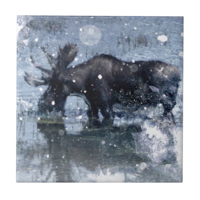 outdoorsman winter wilderness wildlife bull moose tile (Front)