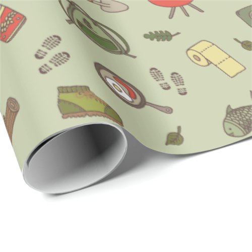 Outdoorsy Adventure Woodland Wilderness Pattern Wrapping Paper