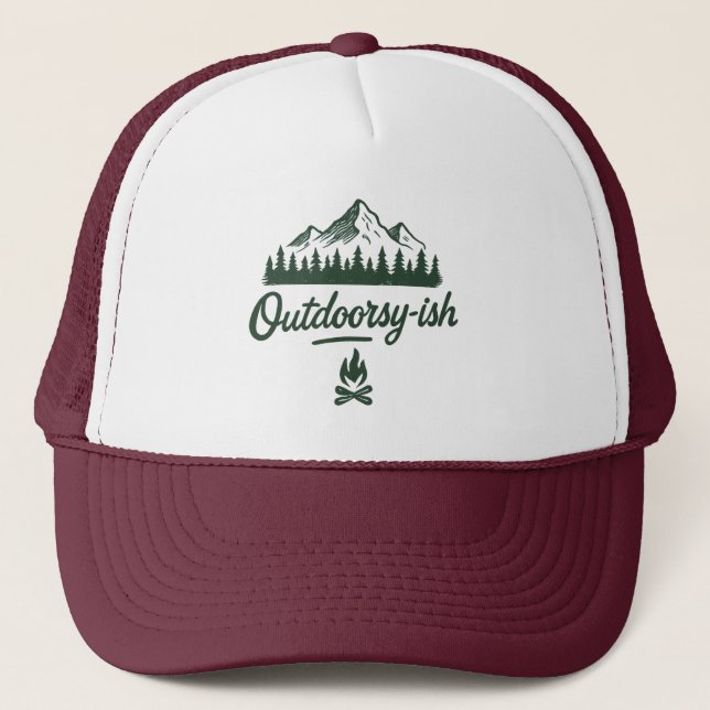 Outdoorsy-ish Trucker Hat – For Hikers & Campers (Front)