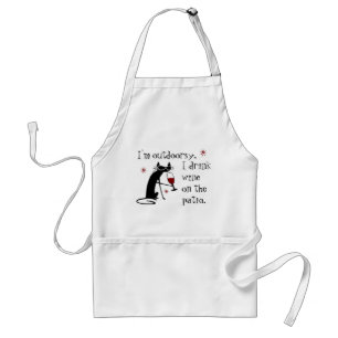 Outdoorsy Patio Wine Quote with Black Cat Adult Apron