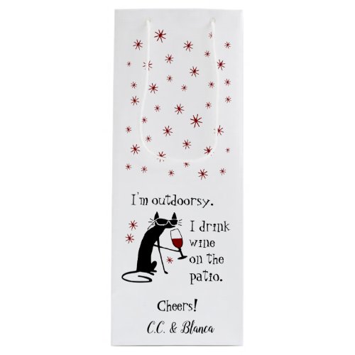 Outdoorsy Patio Wine Quote with Cat Wine Gift Bag