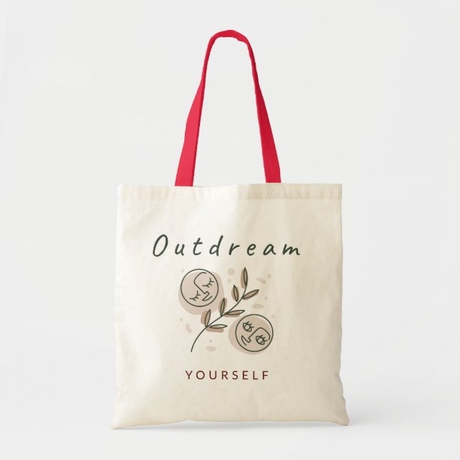 Outdream Yourself Positive Quote Line Art Faces Tote Bag (Front)