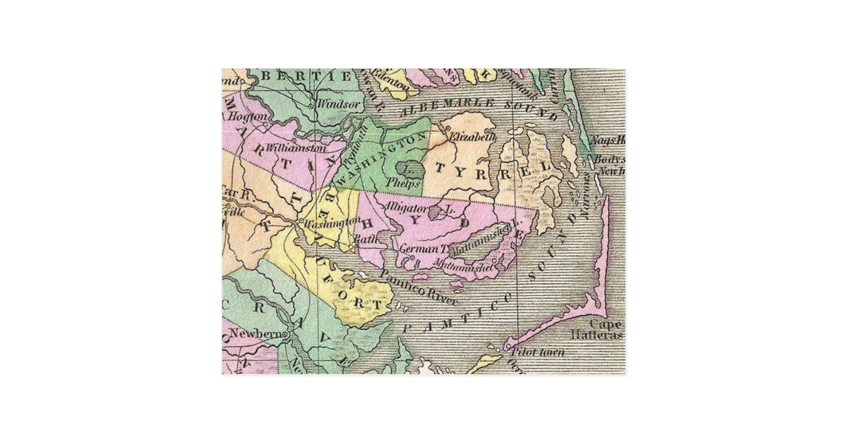 Outer Banks And Eastern North Carolina Map 1827 Postcard