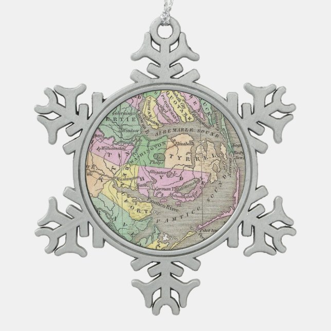 Outer Banks and Eastern North Carolina Map (1827) Snowflake Pewter Christmas Ornament (Front)