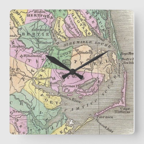 Outer Banks and Eastern North Carolina Map 1827 Square Wall Clock