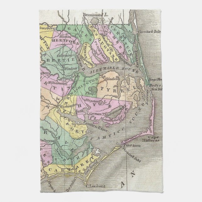 Outer Banks and Eastern North Carolina Map (1827) Towel (Vertical)