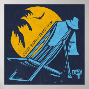 Outer Banks Beach Bum OBX Sky Blue Vintage Poster