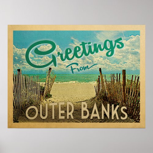 Outer Banks Beach Vintage Travel Poster