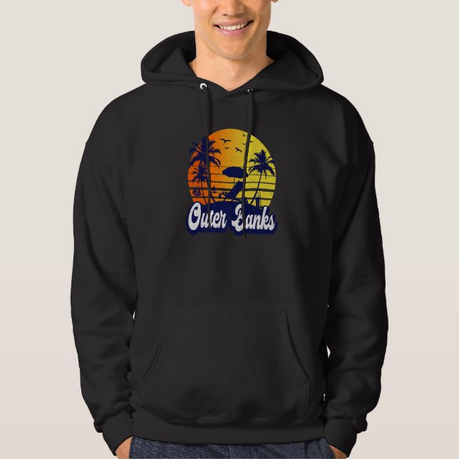 Outer Banks Carolina Sunset Beach Retro Premium Hoodie (Front)