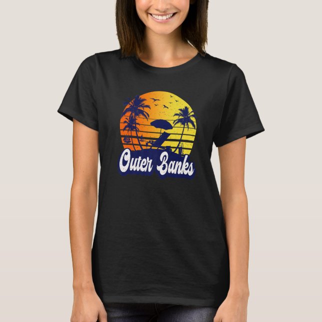 Outer Banks Carolina Sunset Beach Retro Premium T-Shirt (Front)