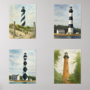 Outer Banks Lighthouse Watercolor Wall Art Sets