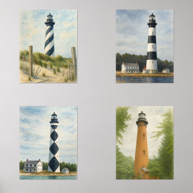 Outer Banks Lighthouse Watercolor Wall Art Sets (Front)