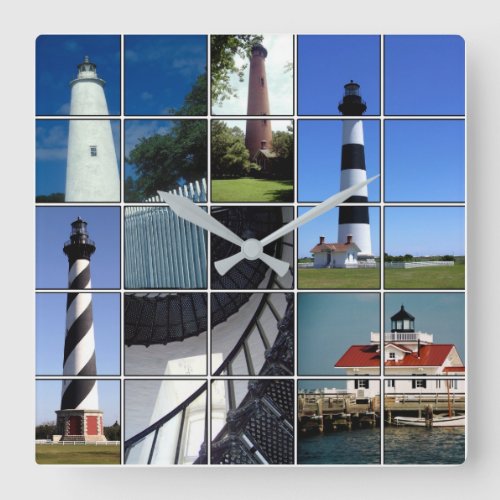 Outer Banks Lighthouses Square Wall Clock