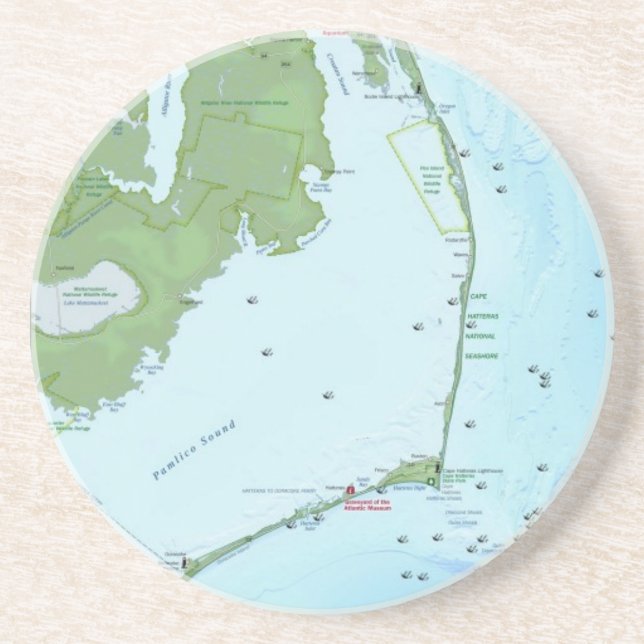 Outer Banks Map Sandstone Coaster (Front)