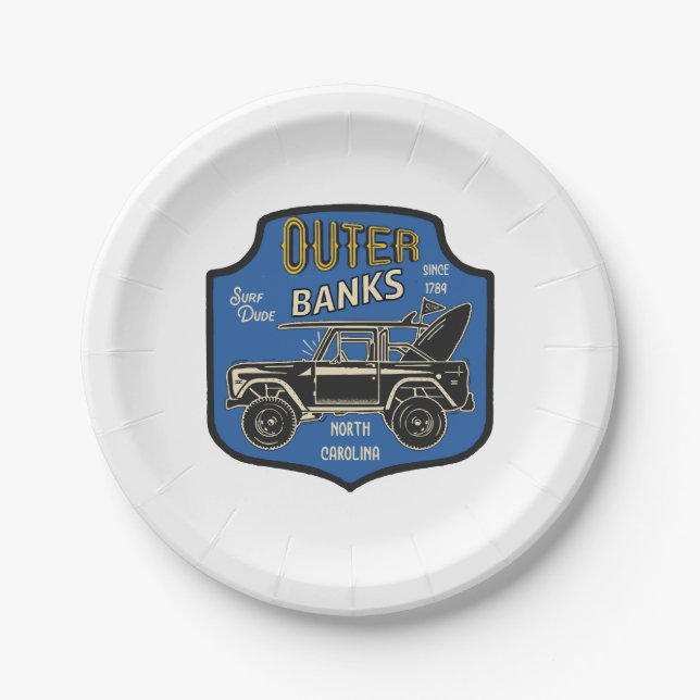 Outer Banks NC Badge Paper Plates (Front)