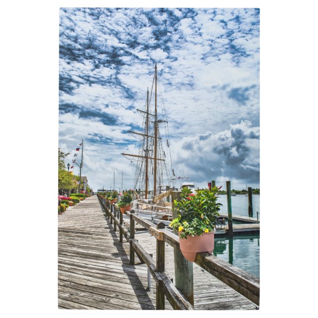 Outer Banks NC Beaufort Boardwalk Marina Scenic Metal Print (Front)