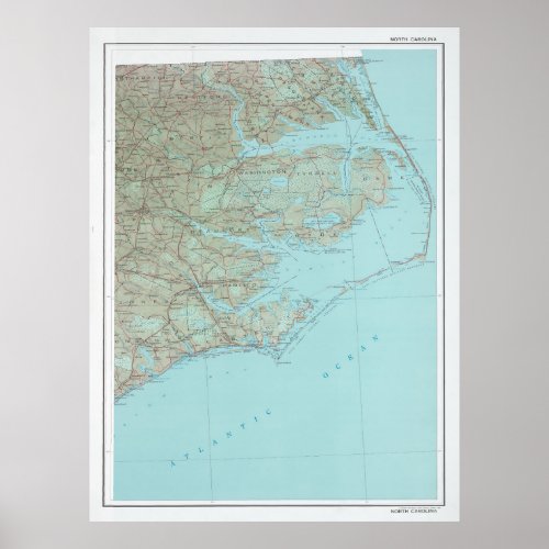 Outer Banks NC Map 1993 North Carolina Coast  Poster
