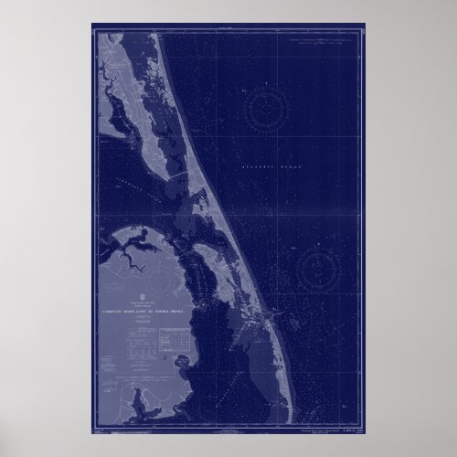 Outer Banks NC OBX Map Nautical Chart Blue Art