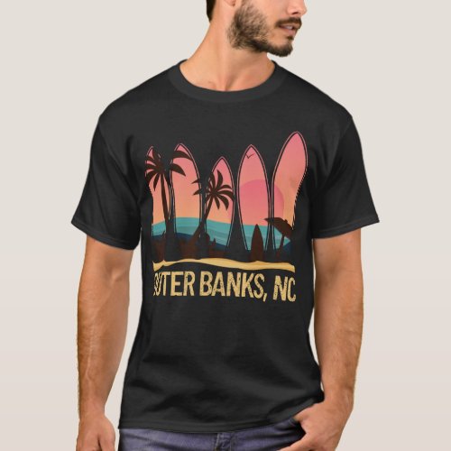 Outer Banks NC Retro Beach Sunset Surfing OBX T_Shirt
