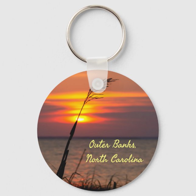 Outer Banks North Carolina Beach Sunset Orange Sky Keychain (Front)