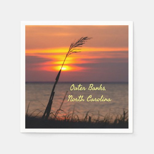 Outer Banks North Carolina Beach Sunset Orange Sky Napkins