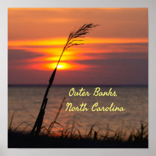 Outer Banks North Carolina Beach Sunset Orange Sky Poster
