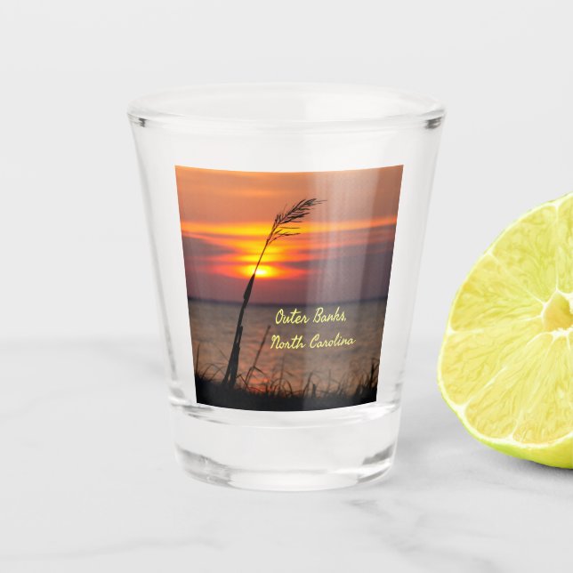 Outer Banks North Carolina Beach Sunset Orange Sky Shot Glass (Front)