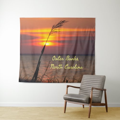 Outer Banks North Carolina Beach Sunset Orange Sky Tapestry