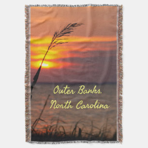 Outer Banks North Carolina Beach Sunset Orange Sky Throw Blanket