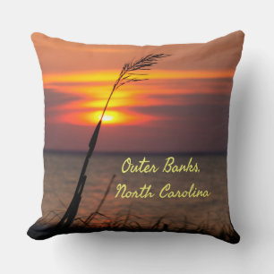 Outer Banks North Carolina Beach Sunset Orange Sky Throw Pillow