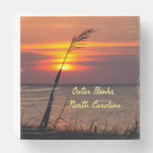 Outer Banks North Carolina Beach Sunset Orange Sky Wooden Box Sign