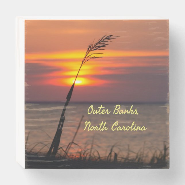 Outer Banks North Carolina Beach Sunset Orange Sky Wooden Box Sign (Front Horizontal)