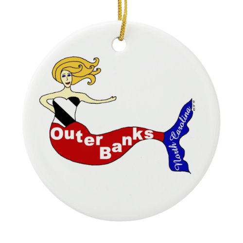 Outer Banks, North Carolina Mermaid Ceramic Ornament
