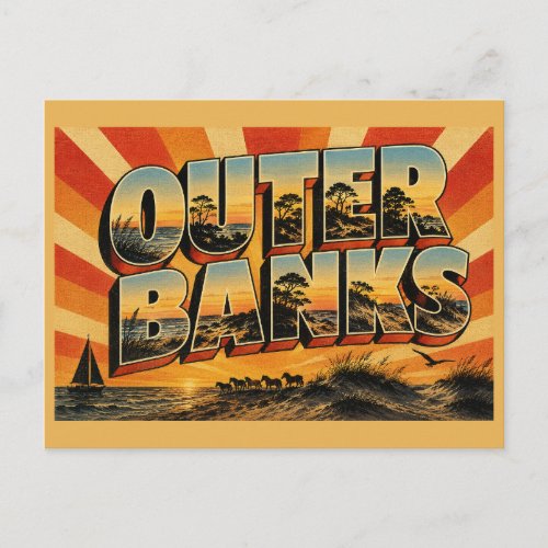 Outer Banks North Carolina Ocean Dunes Forest Art Postcard