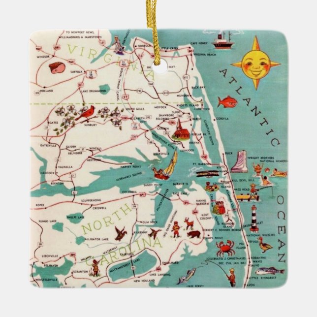 Outer Banks North Carolina Postcard Ceramic Ornament (Front)