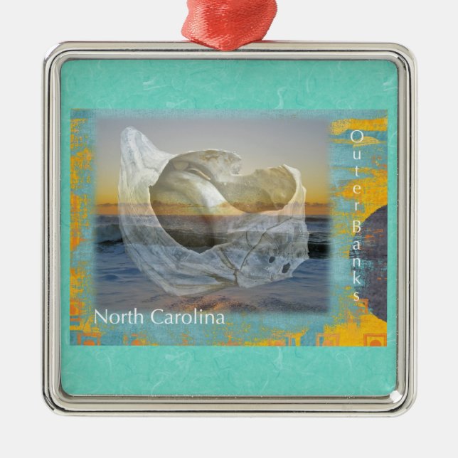 Outer Banks North Carolina Seashell & Surf Metal Ornament (Front)