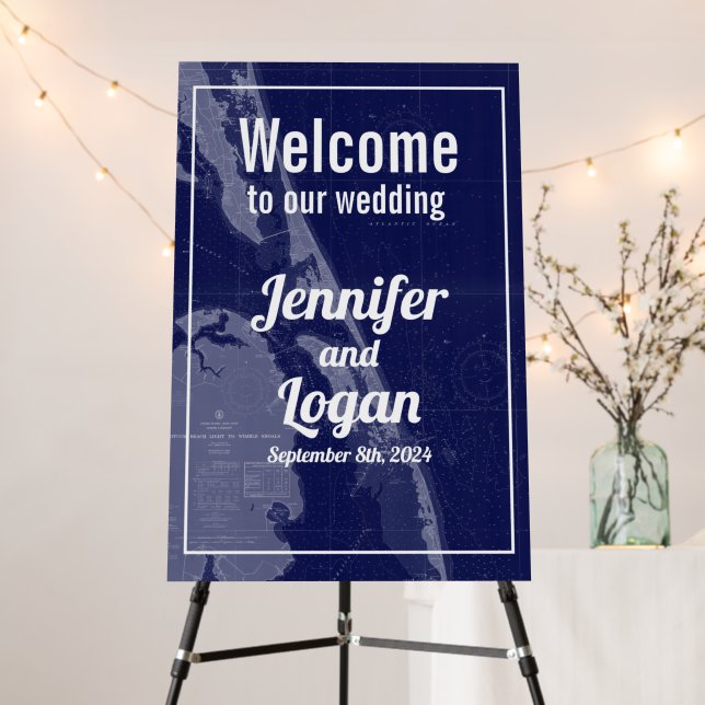 Outer Banks OBX Vintage Map Wedding Welcome Sign (In Situ (Stand))