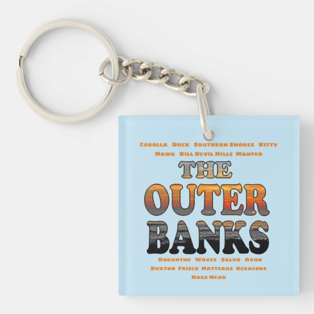 Outer Banks Sunrise Text And Towns OBX Keychain (Front)