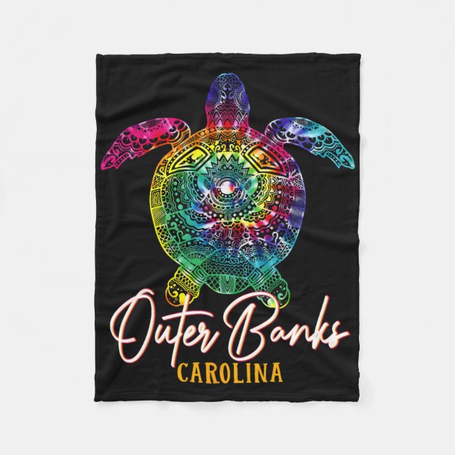 Outer Banks Tie Dye Sea Turtle Carolina Family Vac Fleece Blanket (Front)