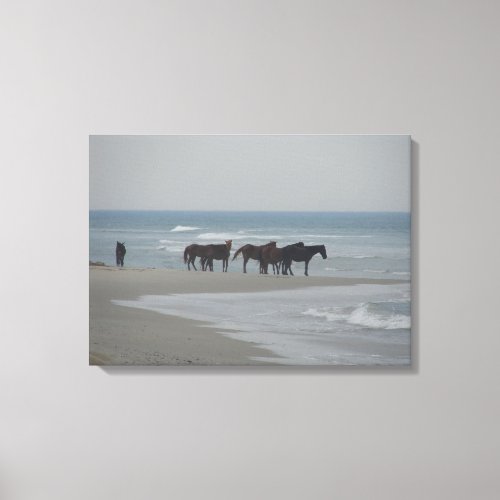 OUTER BANKS WILD MUSTANG HORSES ON THE BEACH CANVAS PRINT