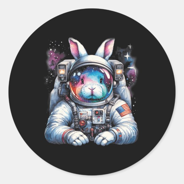 Outer Bunny Easter Day Rabbit Usa Fun Space  Classic Round Sticker (Front)
