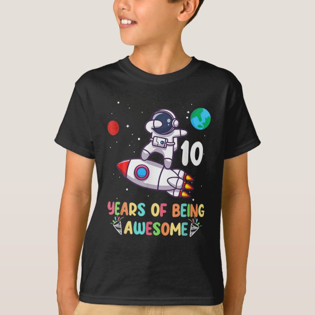 Outer Space 10 Year Old 10th Birthday Boys Planets T-Shirt (Front)