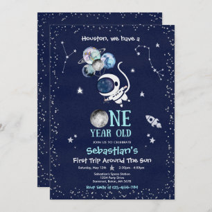 Outer Space 1st Birthday Party Astronaut Rocket I Invitation