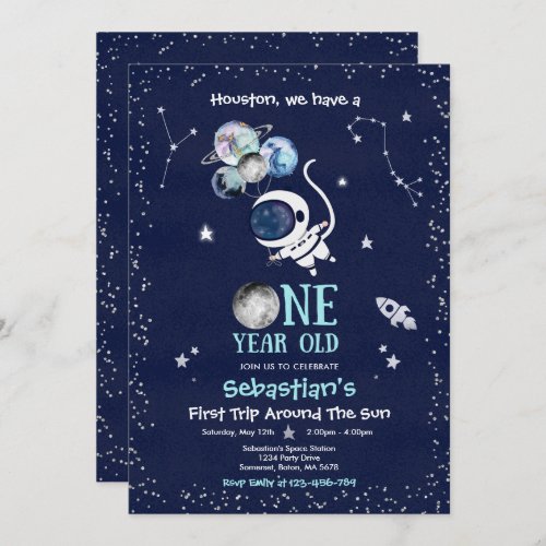 Outer Space 1st Birthday Party Astronaut Rocket  I Invitation