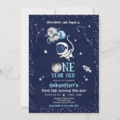 Outer Space 1st Birthday Party Astronaut Rocket  I Invitation (Front)