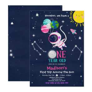 Outer Space 1st Birthday Party Astronaut Rocket Invitation