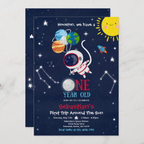 Outer Space 1st Birthday Party Astronaut Rocket Invitation